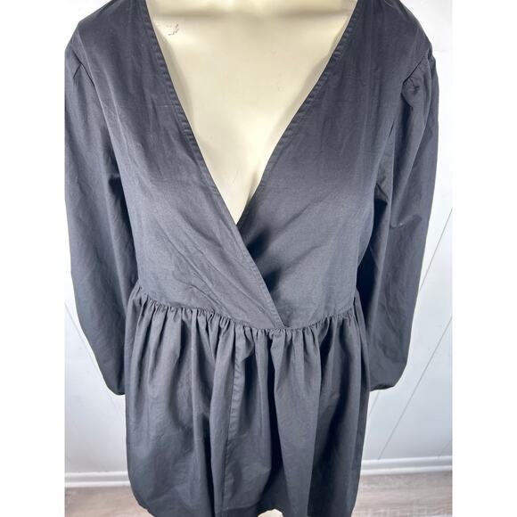 ASOS DESIGN Curve cotton v-neck mini smock dress in black Size 8 - Picture 4 of 9